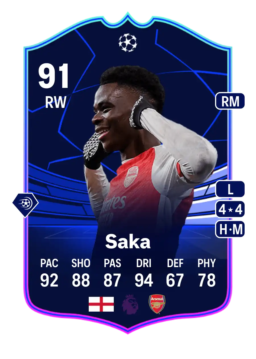 Bukayo Saka UEFA CHAMPIONS LEAGUE TEAM OF THE TOURNAMENT EA FC 24 - 91 ...